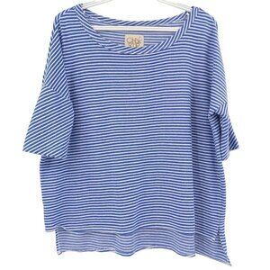 Chaser Striped Boxy Pullover In Vacation Stripe Blue Women's S Oversized Hi-Low